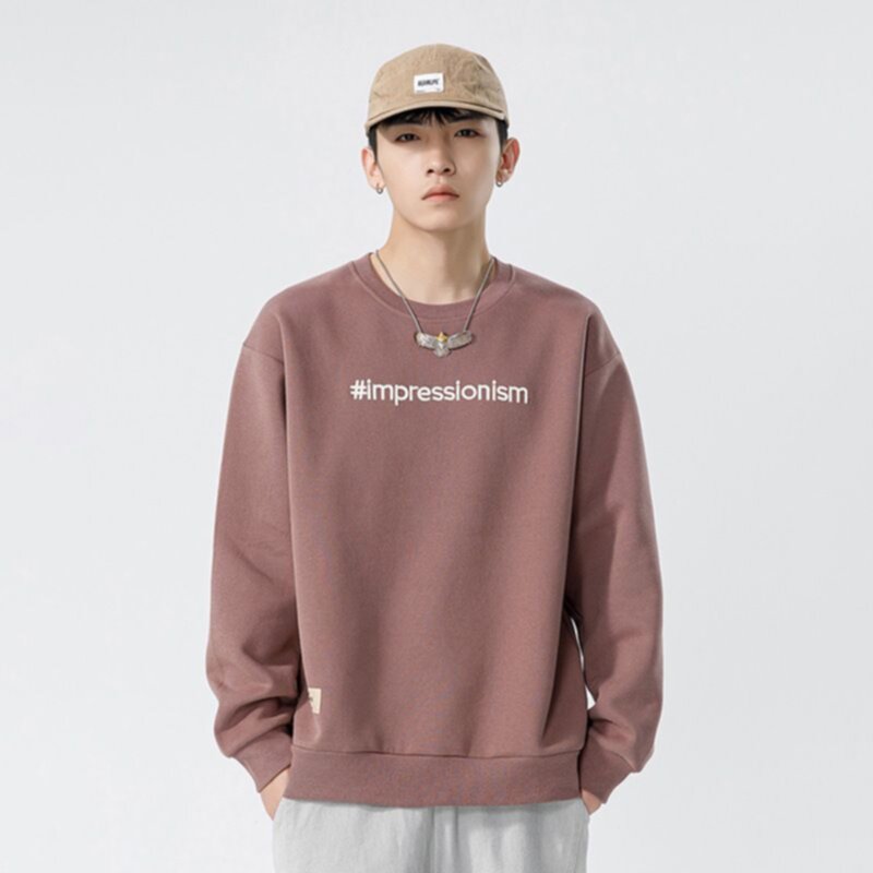 Men's letter printing round neck loose sweater